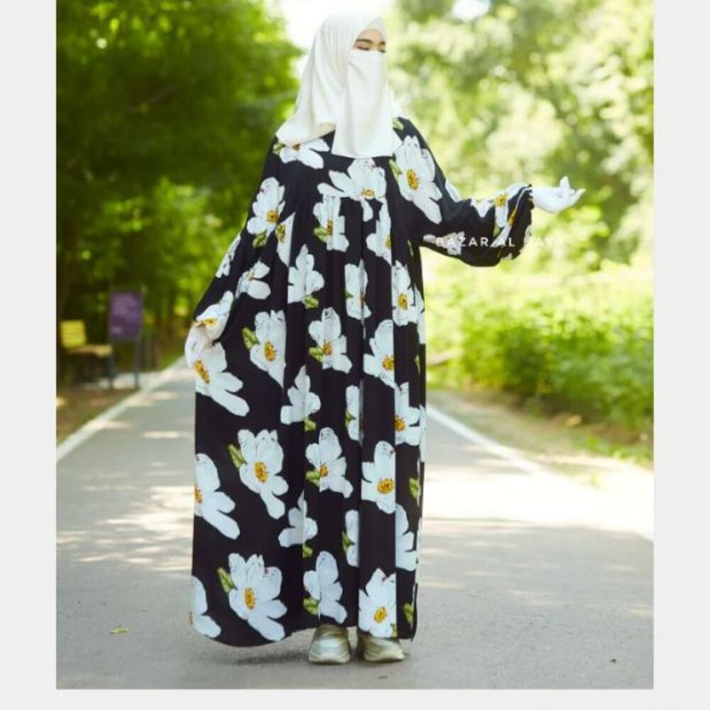 Bazar Al Haya Black Muna Loose Fit Abaya Dress | Viscose Cotton Large | New